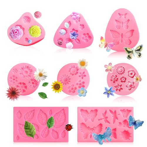 DBALL 8 Stück Silikonform Blumen Mini Rosen Kleine Gänseblümchen Silikonform Fondant 3D Backform Blumenform Kuchendekoration für Schokolade Zuckerguss Gelee Kerzen Seife von DBALL