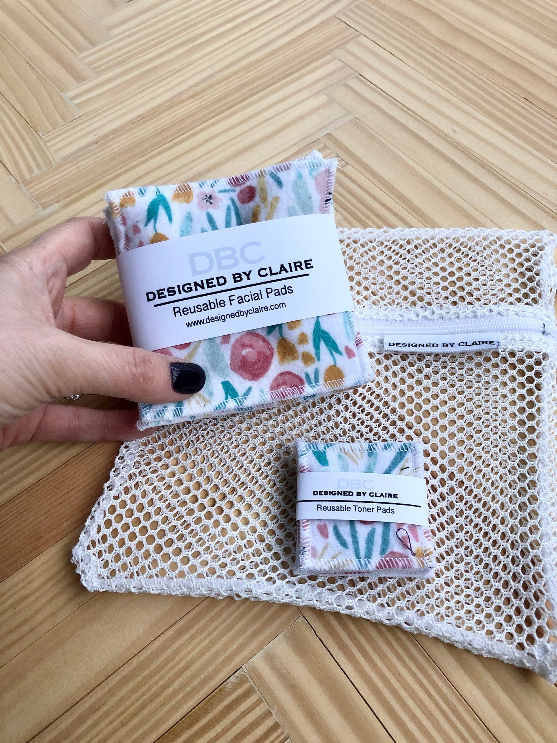 Wiederverwendbare Makeup Entferner Pads, Baumwollrunden, Zero Waste, Umweltfreundlich, Weiß Mit Blassem Blümchen, 5Er Pack von DBCDesignedByClaire