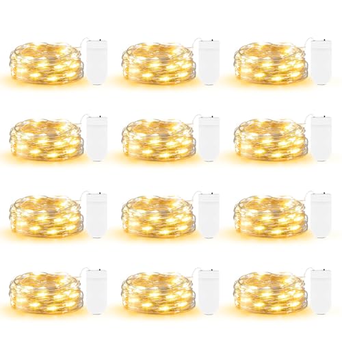 DBFAIRY 12 Pack Mini Lichterkette mit Batterie, 2M 20 LED Micro Lichterkette Silberdraht, Kleine Lichterketten Wasserdicht für DIY Party Hochzeit Garten Weihnachten Beleuchtung Deko (Warmweiß) von DBFAIRY