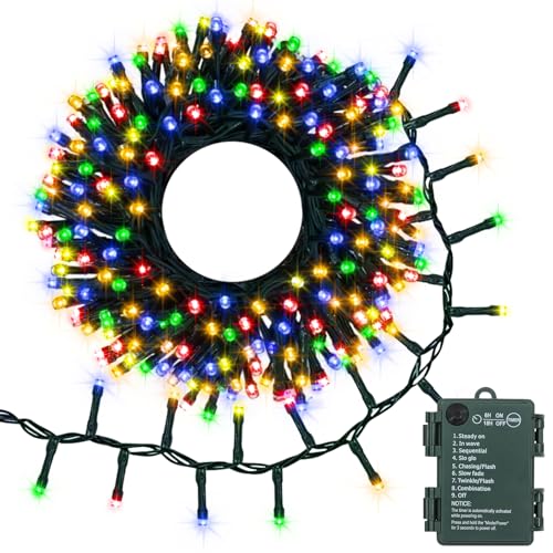 DBFAIRY Cluster Lichterkette Batterie, 3M 200 LED Weihnachtsbaum Lichter Außen mit Auto Timer 8 Modi Wasserdicht Feuerwerkskörper Lichterkette für Gartenzaun Party Dekor (Mehrfarbig) von DBFAIRY