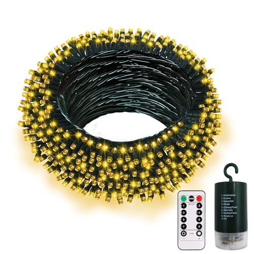 DBFAIRY Lichterkette Batterie, 20M 200 LED Lichterkette Außen Batterie mit 8 Modi Timer, Grünes Kabel Wasserdicht Weihnachtsbeleuchtung für Innen, Weihnachten, Garten, Hochzeit, Party (Warmweiß) von DBFAIRY