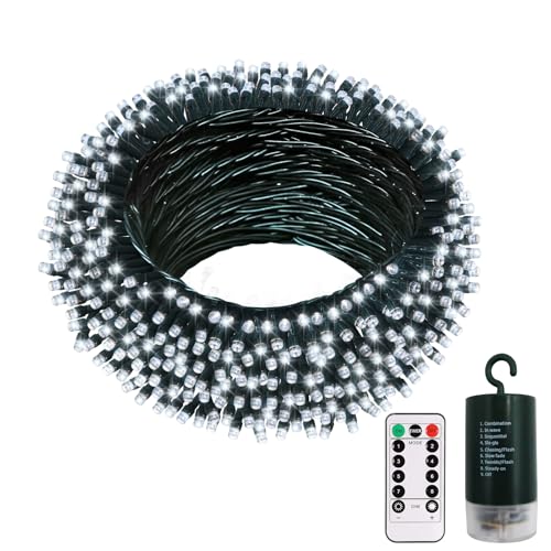 DBFAIRY Lichterkette Batterie, 20M 200 LED Lichterkette Außen Batterie mit 8 Modi Timer, Grünes Kabel Wasserdicht Weihnachtsbeleuchtung für Innen, Weihnachten, Garten, Hochzeit, Party (Weiß) von DBFAIRY