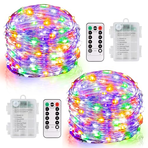 DBFAIRY Lichterkette Batterie, 2x10M 100 LED Lichterkette Batterie mit Fernbedienung 8 Modi und Timer, Wasserdicht Lichterkette Draht für Innen Außen Party Hochzeit Weihnachten Deko (Mehrfarbige) von DBFAIRY