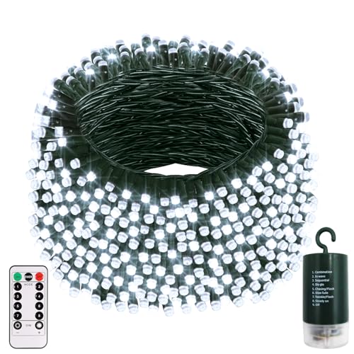 DBFAIRY Weihnachtsbaumlichter, 20M 200 LED Lichterkette Außen Batterie mit Fernbedienung Timer Grün Kabel Lichterkette Wasserdicht für Garten Terrasse Hochzeit Xmas Dekorationen (Kaltweiß) von DBFAIRY