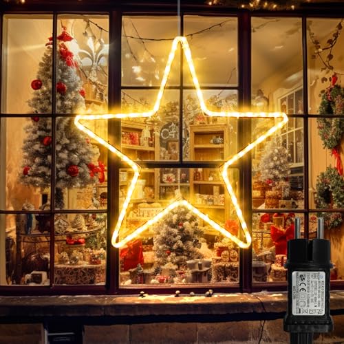 DBFAIRY Weihnachtsstern Lichter, 40 LEDs Sterne Weihnachtsbeleuchtung mit Timer, Wasserdicht Große Leuchtstern Fensterdeko mit Stecker für Innen Außen Weihnachtsdeko (Warmweiß) von DBFAIRY