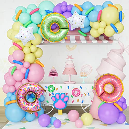 DBKL Donut Geburtstag Party Dekorationen Pastell Donut Ballon Girlande Bogen Kit mit Grün Lila Gelb Rosa Blau Luftballons für Babyparty Eis Party Dekorationen Donut Grow Up Party Supplies von DBKL