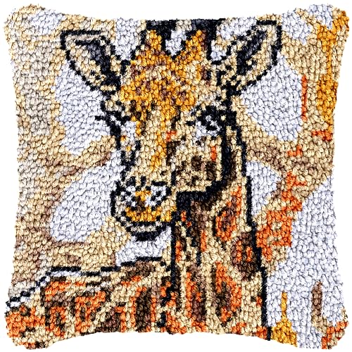 DBSOD Knüpfkissen-Set, Giraffenmotiv, 3D-Stickerei, mit bunter vorgedruckter Leinwand-Häkelarbeit, handgefertigter Stickkissenbezug (43 x 43 cm) von DBSOD