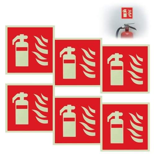 6 Stück PVC Selbstklebend Feuerlöscher, Schild FeuerlöScher Extra Langnachleuchtend, Klare Signalfarbe 15 x 15 Nachleuchtend Feuerlöscher, Starker Kleber Hinweisschild Feuerlöscher für Haus Büro Auto von DBTW