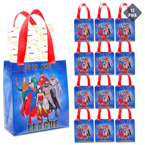 DC Justice League Partygeschenktüten-Set – 12 Stück Justice League Party Goodie Bags für Kinder Bulk Wiederverwendbar (Justice League Geburtstagspartyzubehör) von DC