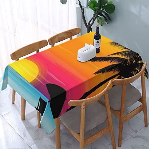 Tischdecke mit Sonnenuntergang, Palme, bedruckt, 137 x 183 cm, rechteckig, wasserabweisend, waschbar, für Esstische von DCERHERG