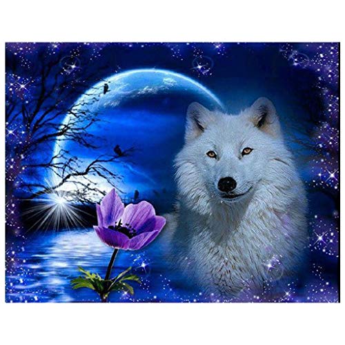 (40x50cm) DIY 5D Square Diamond Malerei Full Drill Kits Wolf im Mondlicht Blume 5D Diamond Art Quadratisch Voll Set Square Cross Stitch Kits Stickerei liefert Strass Bild Art Craft für Home Wall Decor von DCIDBEI