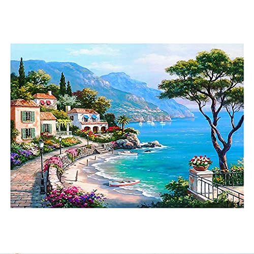 DCIDBEI (50x40cm/19x15 Zoll) 5D DIY Quadratische Diamanten Malerei Strand Landschaft Square Diamond Painting Full Drill Stickmuster Mosaik Kreuzstich Leinwand Wandkunst Aufkleber Familien Ornamente von DCIDBEI