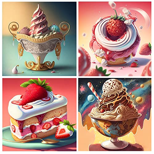 4 Pack 3D Ai Diamond Painting Eis 30x30 cm Malerei Set Bastelset Kinder Strass Stickerei Leinwand Aufkleber Diamant Mosaik Daiments Painting Erwachsene5D Diamond Painting Kuchen für Anfänger Eiscreme von DCIDBEI