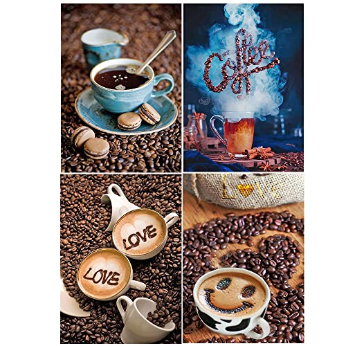 DCIDBEI 4 Stück Diamond Painting Kaffee 5D Diamant Painting Bilder Erwachsene DIY Diamant Malerei Mallen nach Zahlen Coffee Craft Buddy Crystal Art Kreuzstich Set Mosaik Klebebilder Anfänger von DCIDBEI