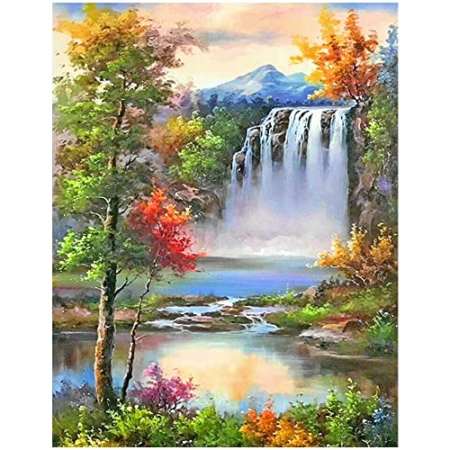 DCIDBEI 40 x 50 cm 5D DIY Diamant Malerei volle Landschaft Wald, Diamond Painting Wasserfall Groß quadratische Square,Kreuzstich Set Freizeit Kreative Erwachsene Strass Stickerei Diamant Kunst von DCIDBEI