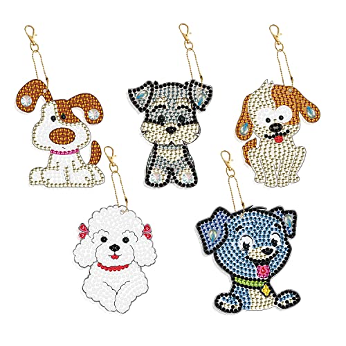 5 Stück Diamond Painting Schlüsselanhänger Set Anime Tiere Hund Schlüsselbund Erwachsene und Kinder Schlüsselband Basteln Mosaik Schlüsselanhänger für Schultasche Federmäppchen Schlüssel Ornament von DCIDBEI