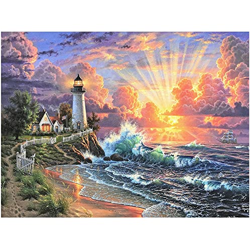 DCIDBEI 50x40cm Leuchtturm Diamond Painting Set Landschaft Sonnenuntergang am Meer,5D Diamant Painting Bilder Erwachsene Kinder, Square Diamond Art Diamant Malerei für Home Dekor 30x40cm von DCIDBEI