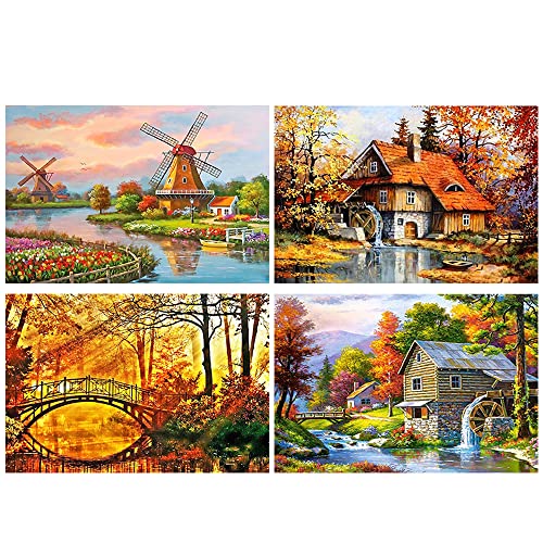 5D DIY Diamond Painting 4er Set 40x50 cm Diamond Painting Landschaften und Natur Diamant Malerei kits Diamant Painting Bilder Brücke Strass Kreuzstich Diamond Painting Landschaft Windmühle Holland von DCIDBEI