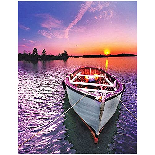 5D Square Diamond Painting Eckige Steine 40x50 cm Diamant Painting Bilder Groß Diamond Painting Landschaft Strand und Meer Boot Daiments Painting Stickerei kreuzstich Basteln Erwachsene Mosaik von DCIDBEI