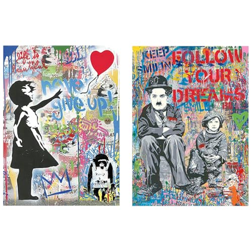 DCIDBEI 2 Pack Diamond Painting Gemälde 40x50 cm Diamant Malerei Never Give Up und Follow Your Dreams Diamond Painting Graffiti Diamond Painting Neon Farben Malen nach Zahlen Glitzersteine von DCIDBEI