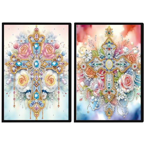 DCIDBEI 2 Pack Diamond Painting Notizbücher Kreuzen Blumen A5 Blanko Diamond Painting Notizbuch 2er Set Kreuzen Blumen Diamant Painting Bilder Erwachsene Notizbuch Skizzenbuch Schulbedarf Schulblock von DCIDBEI