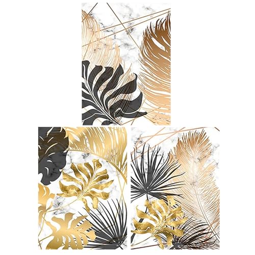 DCIDBEI 3 Pack Diamond Painting Gold Schwarz 40x50 cm Diamond Painting Gold Schwarz Blätter Malen nach Zahlen Pflanzen Blumen Diamant Painting Stickbilder Modern Moderne Diamant Painting Bilder Groß von DCIDBEI