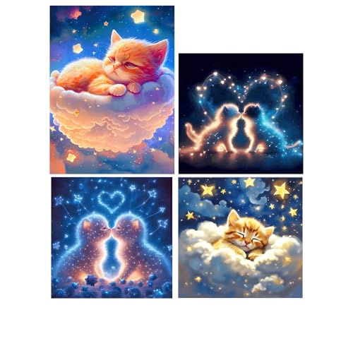 DCIDBEI 30 x 30/40 CM 4 Set Diamond Painting für Babys Katze, 5D Diamant Painting Bilder Liebe, Rund Puzzle Diamond Tiere für Erwachsene, Wanddekoration Wohnzimmer Kinderzimmer für Kinder von DCIDBEI