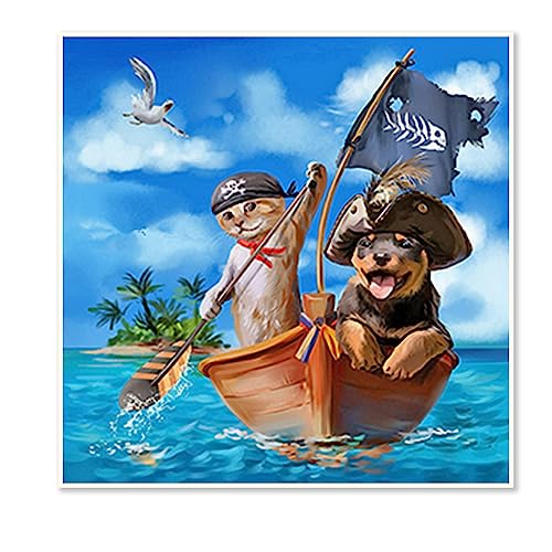 DCIDBEI 30 x 30 CM DIY Rund Diamond Painting Hund Pirat für Erwachsene, 5D Diamant Painting Bilder Meer, Diamant Malerei Schiff für Kinder, Mosaik Diamond Art für Haus Dekoration von DCIDBEI