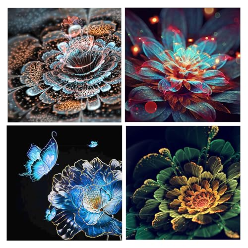 DCIDBEI 30x30CM 5D 4 Set Diamond Painting Blumen des Lebens, Runde Diamant Painting Spiritualität, Puzzle Diamond Blumen, DIY kreative Hobby Erwachsene, Wanddekoration Wohnzimmer Büro Schlafzimmer von DCIDBEI