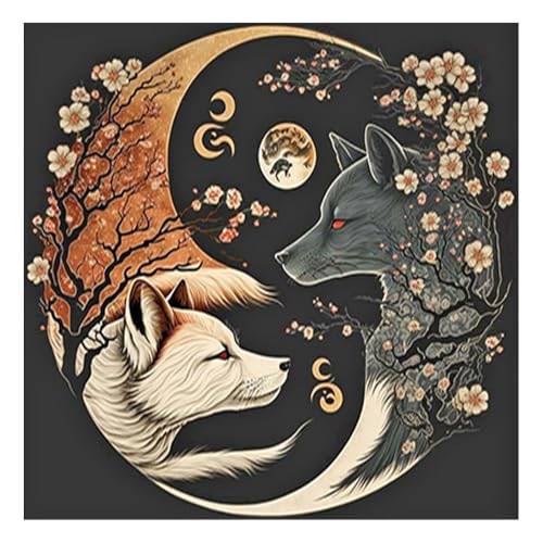 DCIDBEI 30x30CM Diamant Painting Wolf-Paar, 5D Rund Malen nach Zahlen Wilde Tiere, DIY Diamond Painting Anime, DIY Geschenke für Erwachsene, Wanddekoration Wohnzimmer Büro zu Hause von DCIDBEI