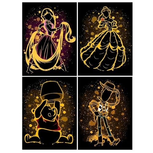 DCIDBEI 30 x 40 CM 4 Pack Diamond Painting Prinzessin, 5D Diamant Malerei Tiere Anime für Erwachsene, DIY Perle Diamant Bild Rund, Wanddekoration Kinderzimmer/Geschenk für Jungen Mädchen von DCIDBEI