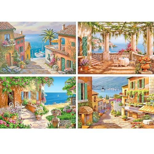 DCIDBEI 30 x 40 cm 4 Lot Diamond Painting Landschaft Meer– DIY Diamant-Malerei Runder Sommer–Leinwand Diamant Komplett Set Erwachsene–Wanddekoration Schlafzimmer für Kinder–Stadt am Meer von DCIDBEI