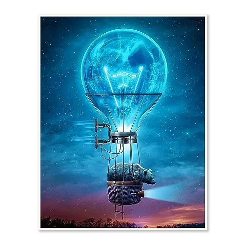 DCIDBEI 30 x 40 cm Diamond Painting Blauer Heißluftballon für Erwachsene, Malen Nach Zahlen Bär, Diamant Malerei Ästhetisch, Wanddekoration Schlafzimmer, Geschenk Geburtstag Kinder von DCIDBEI