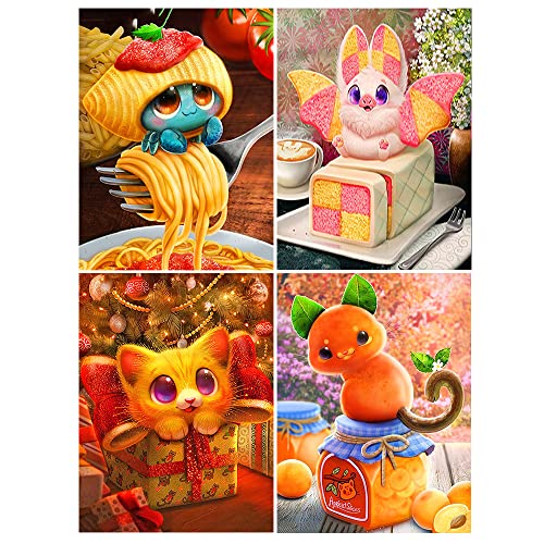 DCIDBEI 30 x 40CM DIY 5D 4er Set Diamond Painting Monster Elf Diamant malerei Erwachsene, Kreuzstich Bilder Diamant Kinder, Geschenk Geburtstag Party || Gourmet-Tiere von DCIDBEI