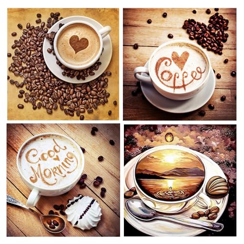 DCIDBEI 30x30CM 4 Stück Diamond Painting Kaffee, 5D Diamant Painting Bilder Herz, Puzzle Diamond Liebe, Diamond Art Erwachsene, Handwerk Wanddekoration Wohnzimmer Küche Büro von DCIDBEI