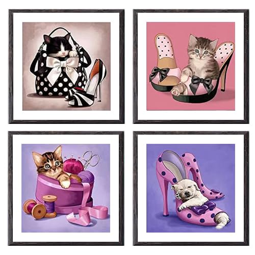 DCIDBEI 30x30CM 5D Diamond Painting Katze Frau, DIY 4 Pack Diamant Malerei Mosaik Diamant Tiere Anime，Erwachsene Kreative Freizeit Komplettset Kit Kinder, 4 Pack High Heels und Katze von DCIDBEI