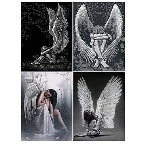 DCIDBEI 30x40CM 4er Set Diamant-Stickerei komplettes Frau Sexy, Diamond Painting Teufel Engel, Wanddekoration, Schlafzimmer,Basteln, Malen & Handarbeiten Horror || Grauer Engel von DCIDBEI