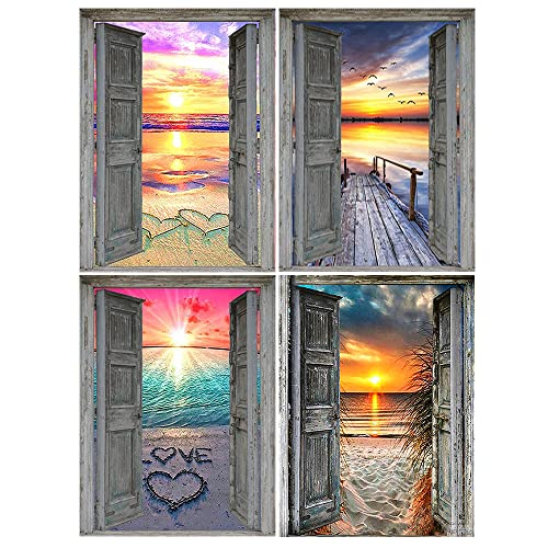 DCIDBEI 30x40CM 5D 4 Set Diamant malerei Meer vor dem Fenster || handgefertigte Mosaik Kunsthandwerk Geschenke Valentinstag || Hochzeit Home Decor || Diamond Painting Landschaft Liebe zum Strand von DCIDBEI