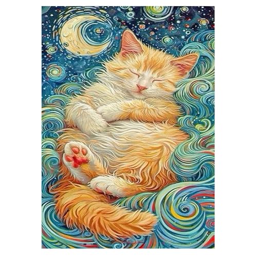 DCIDBEI 30x40CM 5D Diamond Painting Abstrakte Katze für Erwachsene, Puzzle Diamond Sternenhimmel, Rund Diamant Painting Tiere, DIY Basteln Geschenk, Wanddekoration Wohnzimmer Schlafzimmer von DCIDBEI