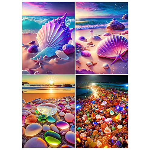 DCIDBEI 3D AI Diamond Painting 4er Set Erwachsene 40x50 cm Diamant Painting Bilder Strand 5D Diamond Painting Strand Meer Diamond Puzzle Landschaft Diamant Malerei Muscheln Steine Schalen Fluoreszenz von DCIDBEI