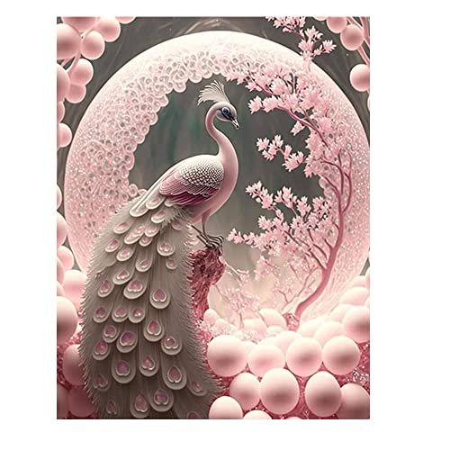 DCIDBEI 3D AI Diamond Painting Pfau Glitzer 40x50cm Diamant Painting Bilder Pfau Pink Diamant Painting Bilder Erwachsene Pfau Perlenbilder Erwachsene Pfau Diamant Gemälde Malen nach Zahlen Pfau Tiere von DCIDBEI