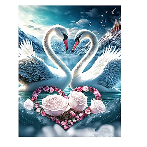 DCIDBEI 3D AI Diamond Painting Schwanenpärchen 40x50cm Diamant Painting Bilder Erwachsene Herz Diamond Painting für Valentinstag Herz Liebe Stickbilder Vorgedruckt Kreuzstich Tiere Diamant Malerei von DCIDBEI