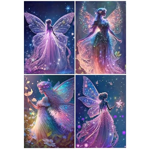 DCIDBEI 4 Pack 5D Diamond Painting Schmetterlingsfee 30x40cm DIY Malen nach Zahlen Schmetterlinge Diamant Malerei Kit Bastelset Erwachsene Diamant Painting Schmetterling Bilder Mosaik Engel Elfen Feen von DCIDBEI