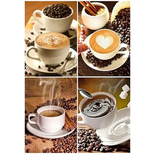 DCIDBEI 4 Pack Diamant Painting Bilder Kaffee Gemälde Malen nach Zahlen Kaffee Strass Stickerei Kreuzstich Diamant Painting Kaffee Diamond Painting kaffee Steinchen Bilder Kleben Erwachsene Kaffee von DCIDBEI