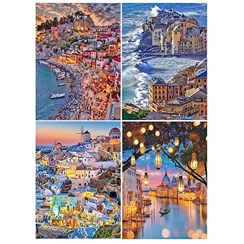 DCIDBEI 4 Pack Diamond Painting Landschaft 40x50 cm Diamond Painting Italien 5D Diamant Painting Bilder Landschaften Santonia Malen Nach Zahlen Erwachsene Basteln Erwachsene Frauen Craft Buddy von DCIDBEI