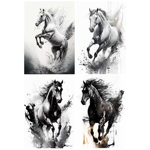 DCIDBEI 4 Pack Diamond Painting Pferde Schwarz 30x40 cm Malen nach Zahlen Pferde Erwachsene Diamant Painting Bilder Erwachsene Pferde Stickbilder Erwachsene Pferde Basteln Pferde Kreuzstich von DCIDBEI