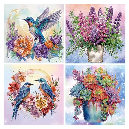 DCIDBEI 4 Pack Diamond Painting Special Diamonds 30x30cm Diamond Painting Blumen Erwachsene Diamant Painting Tiere Süß Diamant Painting Bilder Vögel Stickbilder Vorgedruckt Kreuzstich Vögel Bilder von DCIDBEI