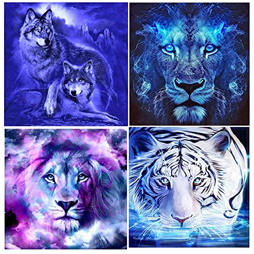 4 Pack Diamond Painting Tiger 40x40 cm Malen nach Zahlen Wolf Erwachsene Diamant Painting Bilder DIY 5D Diamant Painting Löwe Kunst Handwerk Große Bilder für die Wand Strasssteine Bilder von DCIDBEI