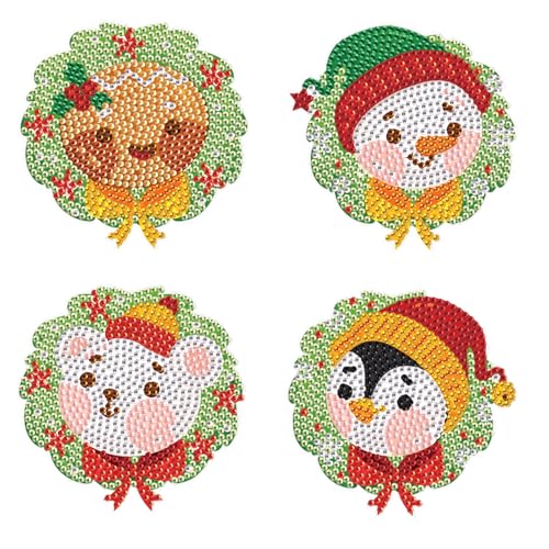 DCIDBEI 4 Pack Diamond Painting Untersetzer Diamond Painting Erwachsene Weihnachtsuntersetzer DIY Tassenuntersetzer mit Diamanten fur Tassen Vasen Kerzen Dekoratio Bär Schneemann Pinguin Reh Hirsch von DCIDBEI