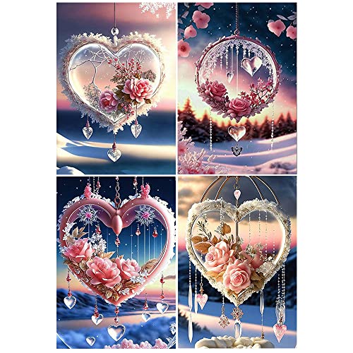 DCIDBEI 4 Pcs Diamond Painting Traumfänger 30x40 cm Diamant Painting Bilder Diamond Painting Bilder Stickbilder Erwachsene Traumfänger Kinder Mosaik Bastelset Erwachsene Diamond Painting Herz Liebe von DCIDBEI